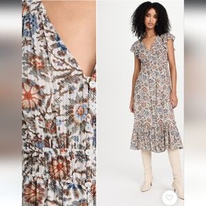 Veronica Beard Dolce Dress size 6 Womens Floral Button Front Tiered Ruffle Trim